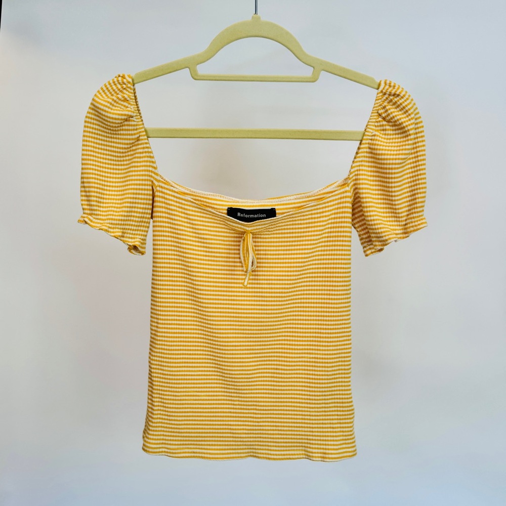 NWOT Reformation Lydia Top in Yellow/White Stripe, Size S